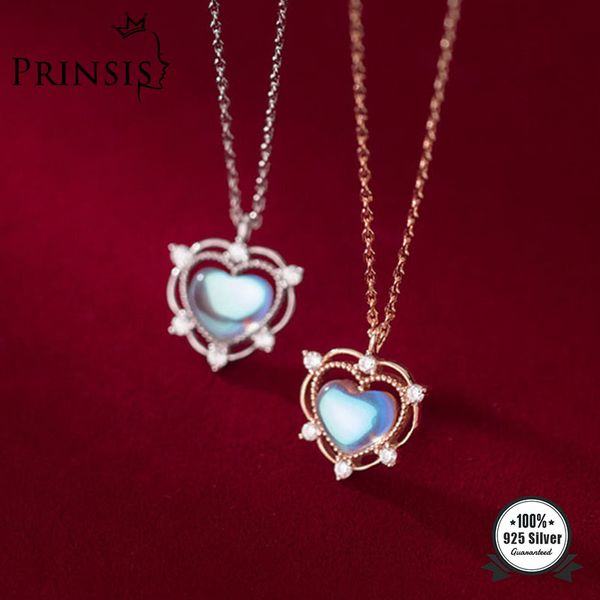 PrinSis Real 925 Sterling Silver Fashion Heart Synthesis Colored Glaze Choker Collier Pour Femmes Saint Valentin Bijoux DP041 Q0531