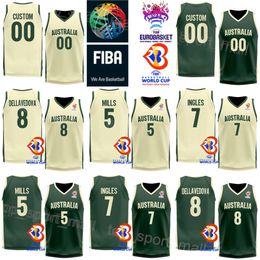 Afdrukken Wereldbeker Basketbal Australië Jersey 2023 5 Patty Mills 3 JOSH GIDDEY 15 NICK KAY 12 Xavier Cooks 7 Joe Ingles 11 DANTE EXUM Nationaal