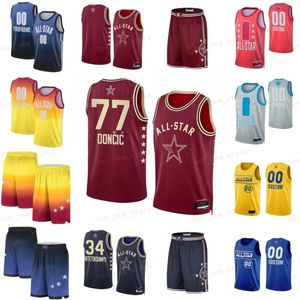 Afdrukken 2024 All-Star Basketball Luka Doncic Jerseys 77 Stephen Curry 30 Shai 2 LeBron James 23 Nikola 15 Davis 3 Klay Thompson 11 Aangepaste teamnaam Nummer