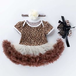 Mono de leopardo de bebé estampado, juego de algodón, vestido estampado de animales, vestido de princesa, ropa para niños