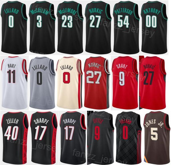 Imprimir Edición de baloncesto Jusuf Nurkic Jersey 27 Anfernee Simons 1 Josh Hart 11 Jerami Grant 9 Drew Eubanks 24 Damian Lillard 0 Declaración de la ciudad Negro Rojo Blanco Hombre Niños