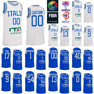 Afdrukken Italia Basketbal Italië Jersey Wereldbeker Nationaal team 13 Simone Fontecchio 0 Marco Spissu 9 Nicolo Melli 33 ACHILLE POLONARA 7 STEFANO TONUT GIAMPAOLO RICCI