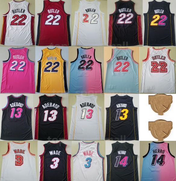 Finales Basketball 22 Maillots Jimmy Butler 13 Maillot Bam Adebayo 3 Chemise Sport Dwyane Wade 14 Uniforme Tyler Herro Champions Vice City Man Gagné Noir Blanc Rose Rouge