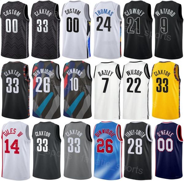 Imprimer Basketball Hommes Jeunes Nic Claxton Jersey 33 City Spencer Dinwiddie 26 Cameron Thomas 24 Ben Simmons 10 Noah Clowney 21 Jalen Wilson 22 Royce ONeale 00 Sport d'équipe