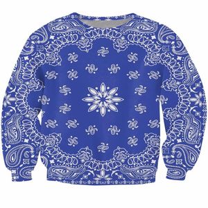 Print Blauw Bandana Crewneck Sweatshirt Hiphop Streetwear Vrouwen Mode Kleding Mannen Jumper Tops Harajuku Hoodies262q