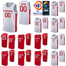 Imprimé Canada Basketball Coupe du monde 2023 Kelly Olynyk Jersey 13 Dillon Brooks 24 3 Melvin Ejim RJ Barrett 9 23 Phil Scrubb 25 TRAE BELL-HAYNES 15 ZACH EDEY Rouge Blanc