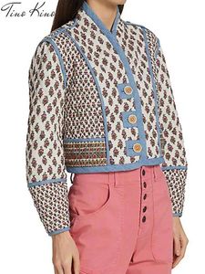 Print katoenen jas dames patchwork lange mouw enkele rij knopen vrouwelijke winterjas mode etnische stijl dame uitloper