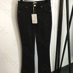 Pantalon en Denim imprimé pour femmes, bas de cloche, Style de rue, taille haute, pliable, noir, pantalon de styliste