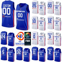 Imprimer République Dominicaine Basketball 10 Andres Feliz Jersey Karl-Anthony Towns 32 3 Jean Montero 5 Victor Liz 0 Antonio Pena 12 Angel Delgado Coupe du Monde 2023 Bleu Blanc