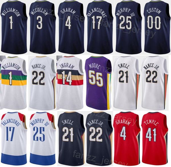 Print Earned Statement Basketball Edition Brandon Ingram Jersey 14 Zion 1 Jonas Valanciunas 17 Devonte Graham 4 Herbert Jones 5 Jaxson Hayes 10 CJ McCollum 3 Man Kids