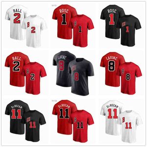 Printfans Topstees Basketbal Derrick 1 Rose T-shirt Jerseys Korte Mouw Lonzo 2 Ball Zach 8 Lavine Demar 11 Derozan T-shirts Jersey Zwart Rood