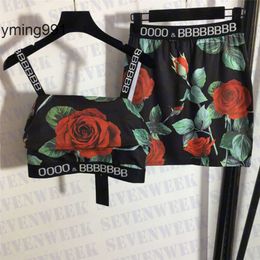 Print Fenyity 2023 Slin Rose Vest Ress Sets Voor Vrouwen Esiner Brief Ribbe Hih Taille Korte Rokken Mode Sexy Tanks tops Tweedelige Pakken