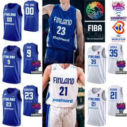 Afdrukken Finland Wereldbeker Basketbal 2023 20 Madsen Jersey Nationaal Team 34 JACOB GRANDISON 35 Ilari Seppala 19 Elias Valtonen 1 Miro Little 18 Mikael Jantunen Salin