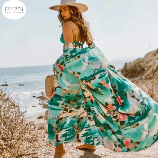 Imprimer Floral Long Cardigan Swimwear Boho Flare Sleeve Sashes Summer Beach Cover Up Holiday Big Size Sortie