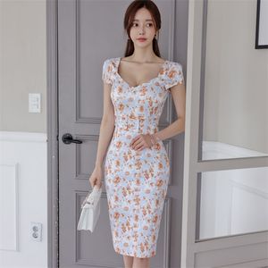Imprimer robe formelle serrée dames coréennes Sexy sans manches col en V boîte de nuit robes de gaine de fête pour les femmes vêtements 210602