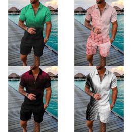 Imprimer des survêtements géométriques de la mode d'été pour hommes à manches courtes décontractées t-shirts costumes camisetas ropa hombre 2 pièces set 220610 0610