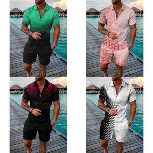 Print Geometric Summer Fashion Men's Tracksuits Casual Short Sheeves T-ShirtShorts Pakken Camisetas Ropa Hombre 2-delige set 220610 0610