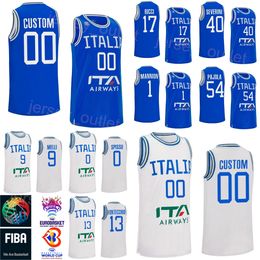 Afdrukken Italia Basketbal 40 LUCA SEVERINI Jerseys Italië Wereldbeker 1 Nico MANNION 18 MATTEO SPAGNOLO 30 Guglielmo CARUSO 54 ALESSANDRO PAJOLA 70 LUIGI DATOME Shirt