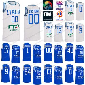 Print Italia Basketball Italië Jersey Wereldbeker Nationaal team 13 Simone Fontecchio 0 Marco Spissu 9 Nicolo Melli 33 Achille Polonara 7 Stefano Tonut Giampaolo Ricci