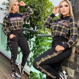 Printjack en bodems Tweede stuk broek Outfits Women Casual Zipper Sweatshirt en Pant Set Free Ship