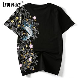 Print Japan Borduurwerk T-shirt Koi Vis Witte Tops Tees Zomer Harajuku Mannen Hip Hop Tshirt Streetwear