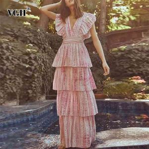 Print lace up strik jurk voor vrouwen v-hals korte mouw hoge taille patchwork ruche elegante midi jurken vrouwelijke zomer 210531