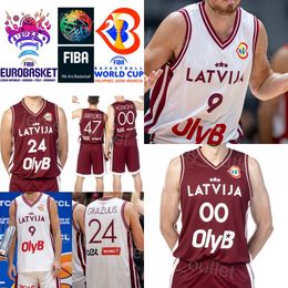 Impression de la Lettone Basketball World Cup 9 Dairis Bertans Jersey 12 Artur Strautins 6 Kristaps Porzingis 11 Rolands Smits 21 Aigars Skele 47 Artur Kurucs Red White Shirt