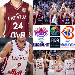 Afdrukken Nationale ploeg Letland Basketbal 00 Rodions Kurucs Jerseys 8 Davis Bertans 55 Arturs Zagars 66 Kristers Zoriks 24 Andrejs Grazulis 21 AIGARS SKELE World Cup