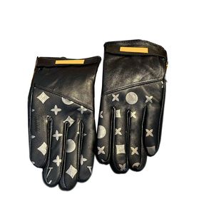 Afdrukbrief Vijf vingers voor mannen Designer Zwart Leather Mittens Outdoor Warm pluche touchscreen Handschepen DRIVE FICT GOVE