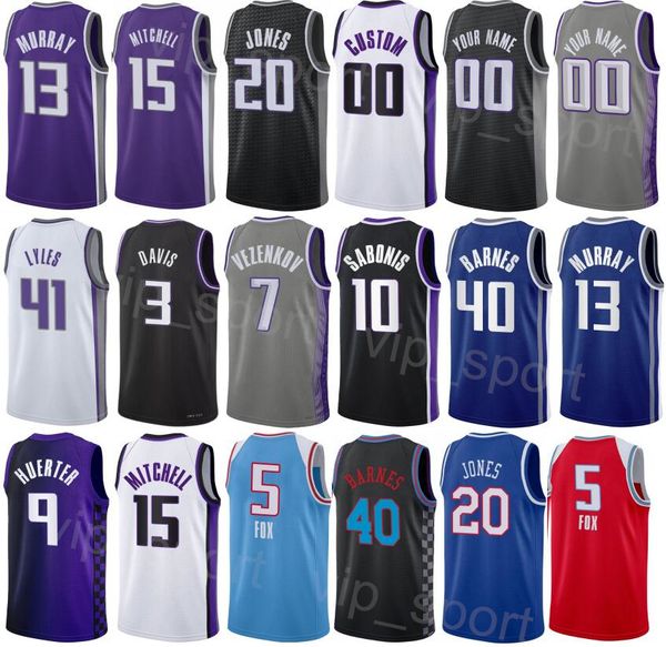 Imprimir Hombres Mujer Ciudad Baloncesto Chris Duarte Jersey 3 Trey Lyles 41 Colby Jones 20 Sasha Vezenkov 7 JaVale McGee 00 Jeremy Lamb 26 Icono ganado Número de nombre personalizado