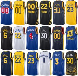 Imprimer Hommes Femmes City Basketball Andrew Wiggins Jersey 22 Stephen Curry 30 Chris Paul 3 Klay Thompson 11 Draymond Green 23 Kevon Looney 5 Icon Noir Bleu Blanc Jaune