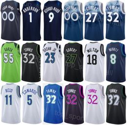 Afdrukken heren dames stadsbasketbal Anthony Edwards Jersey 5 Rudy Gobert 27 Karl-Anthony Towns 32 Naz Reid 11 Kyle Anderson 1 verdiend klassiek aangepast naamnummer shirt