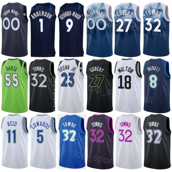 Imprimer Hommes Femmes City Basketball Anthony Edwards Jerseys 5 Rudy Gobert 27 Karl-Anthony Towns 32 Naz Reid 11 Kyle Anderson 1 gagné classique nom personnalisé numéro chemise