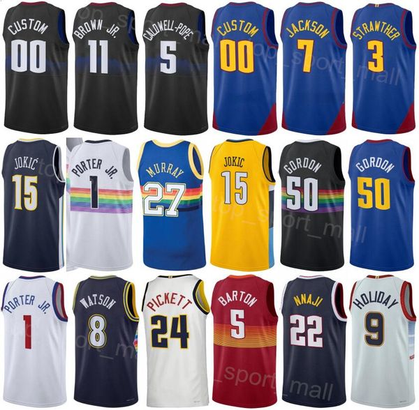 Imprimer Hommes Femmes City Basketball Jamal Murray Jersey 27 Michael Porter Jr 1 Aaron Gordon 50 Bruce Brown Jr 11 Kentavious Caldwell-Pope 5 Gagné Violet Blanc Bleu