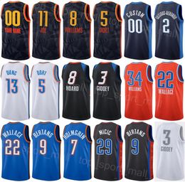 Imprimer Hommes Femmes City Basketball Luguentz Dort Jersey 5 Jalen Williams 8 Chet Holmgren 7 Josh Giddey 3 Cason Wallace 22 gagné classique bleu marine blanc noir orange