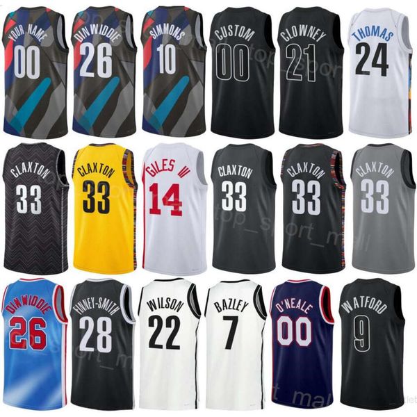 Imprimer Hommes Femmes City Basketball Spencer Dinwiddie Jerseys 26 Cameron Thomas 24 Ben Simmons 10 Noah Clowney 21 Jalen Wilson 22 Royce ONeale 00 Nic Claxton 33 gagné