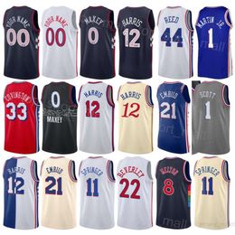 Print Heren Dames Stadsbasketbal Tyrese Maxey Jerseys 0 Joel Embiid 21 Tobias Harris 12 Patrick Beverley 22 Jaden Springer 11 DeAnthony Melton 8 Verdiend klassiek shirt