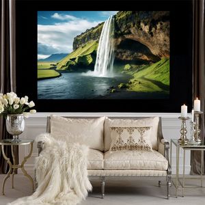 Affiche imprimée de paysage de chutes de Seljalandsfoss d'islande, Photo réaliste, image de paysage sur toile pour décoration murale de Hall d'hôtel