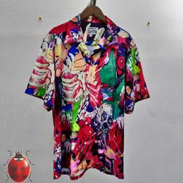 Camisas cortas rojas estampadas para hombres y mujeres, camisa hawaiana, ropa informal de playa