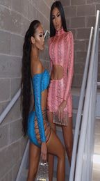 Print Sexy Skinny Mini Dress Women Bandage Mock Neck Long Sleeve Bodycon Midnight Clubwear Party Rok 2021 Fashion3192869