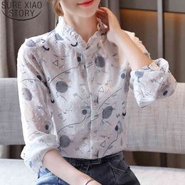 Imprimer chemises haut pour femme Blusas Mujer De Moda automne coréen à manches longues chemise décontracté en mousseline de soie Blouses 10742 210417