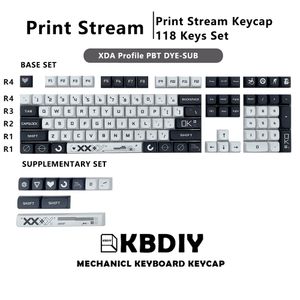 Capuchons de touches de clavier à flux d'impression, profil XDA, PBT CS GO, noir et blanc, ensemble de 118 touches pour clavier de jeu mécanique MX personnalisé, bricolage