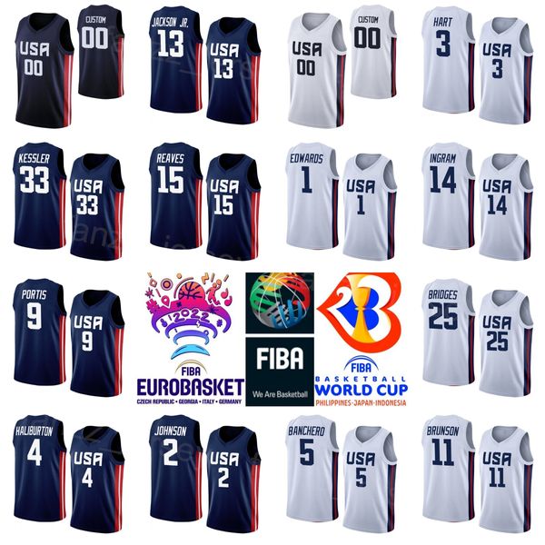 Imprimer Coupe du monde américaine 2023 Basketball 25 Maillot Mikal Bridges 9 Bobby Portis 33 Walker Kessler 3 Josh Hart 2 Cameron Johnson 5 Paolo Banchero Équipe nationale États-Unis