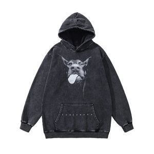 Print gewassen zwarte grafische hoodie heren dames Amerikaanse straat graffiti trui Y2K oversized losse casual sweatshirts