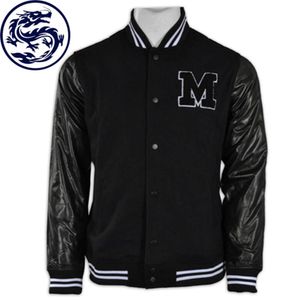 Impresión al por mayor de otoño personalizado Slim Fit chaqueta de béisbol negra manga de cuero béisbol Varsity Letterman 74