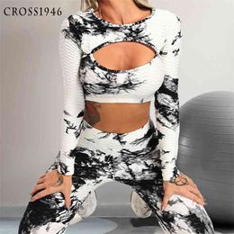 Imprimer Femmes Yoga Ensembles Fitness Sportswear Gym Vêtements Survêtement Taille haute Leggings de gymnastique Costumes de sport sexy Yoga Tops 210802