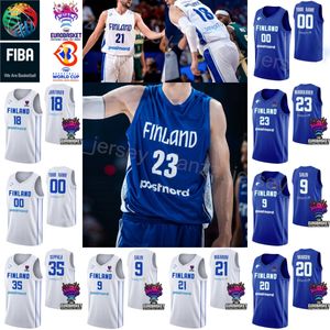 Print World Cup 2023 Basketball Finland Jerseys 19 Elias Valtonen 1 Miro Little 20 Madsen 34 Jacob Grandison 35 Ilari Seppala 9 Sasu Salin National Team met FIBA