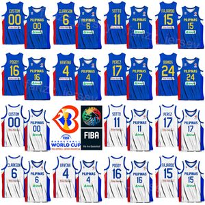 Afdrukken Wereldbeker 2023 Basketbal Filippijnen 6 CLARKSON Jersey National Team 24 Dwight RAMOS 15 juni maart FAJARDO 34 ARIEL JOHN EDU 16 ROGER POGOY JAMIE JAMES MALONZO