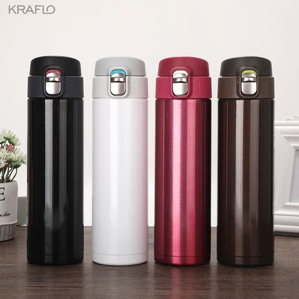 Logo imprimable Tasse thermos portable avec couvercle à rebond Joint Flacons sous vide en acier inoxydable Thermo-tasse pour bouteilles d'eau de voiture 500 ml prix usine