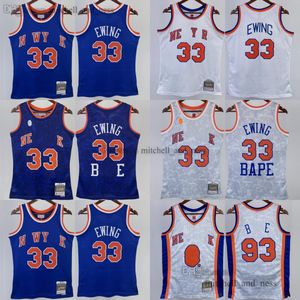 Imprimé 1991-92 Basketball 33 Patrick Ewing Jersey Retro Blanc Blue Jerseys Classic Breathable Sports Shirts